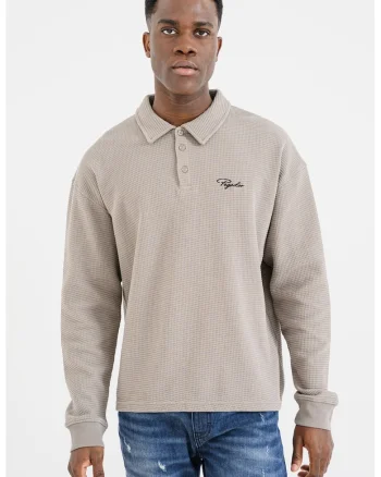 Bluza din amestec de bumbac cu guler polo, Gri melange