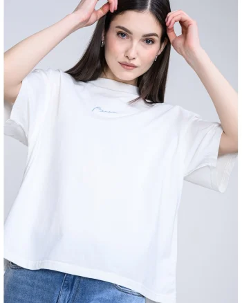 Tricou de bumbac cu imprimeu, Albastru glaciar/Alb murdar