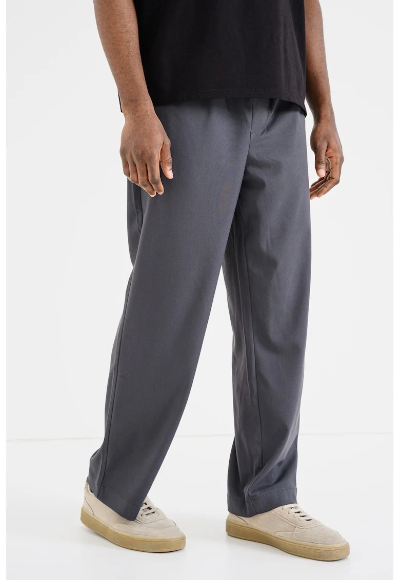 Pantaloni relaxed fit cu talie medie, Gri antracit