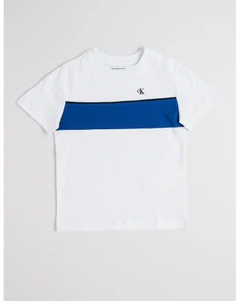 Tricou de bumbac cu decolteu la baza gatului, Alb/Albastru royal