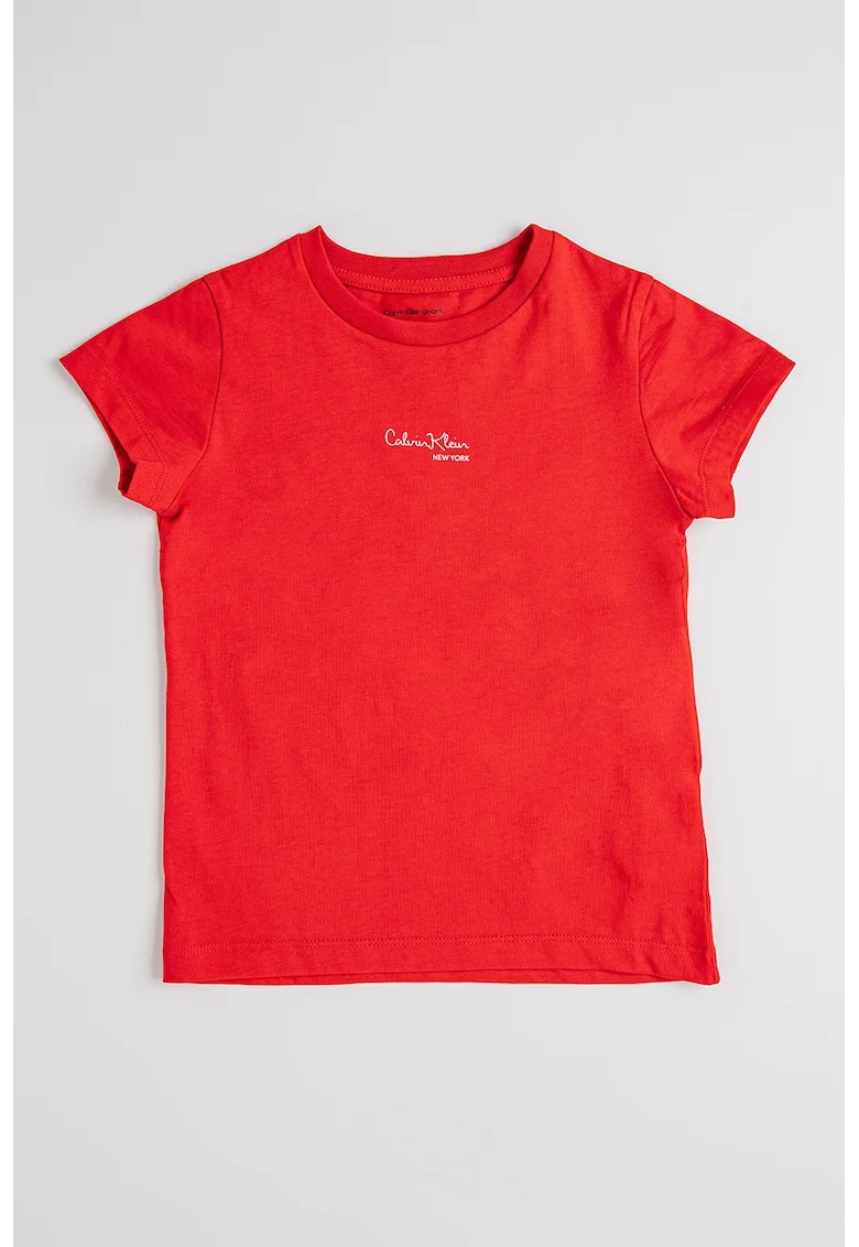 Tricou cu decolteu la baza gatului si imprimeu logo, Rosu