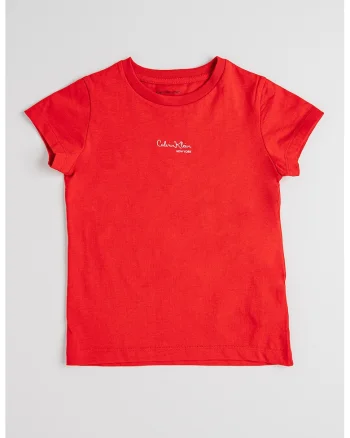 Tricou cu decolteu la baza gatului si imprimeu logo, Rosu