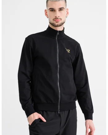Bluza de trening cu guler inalt si fermoar, Negru stins