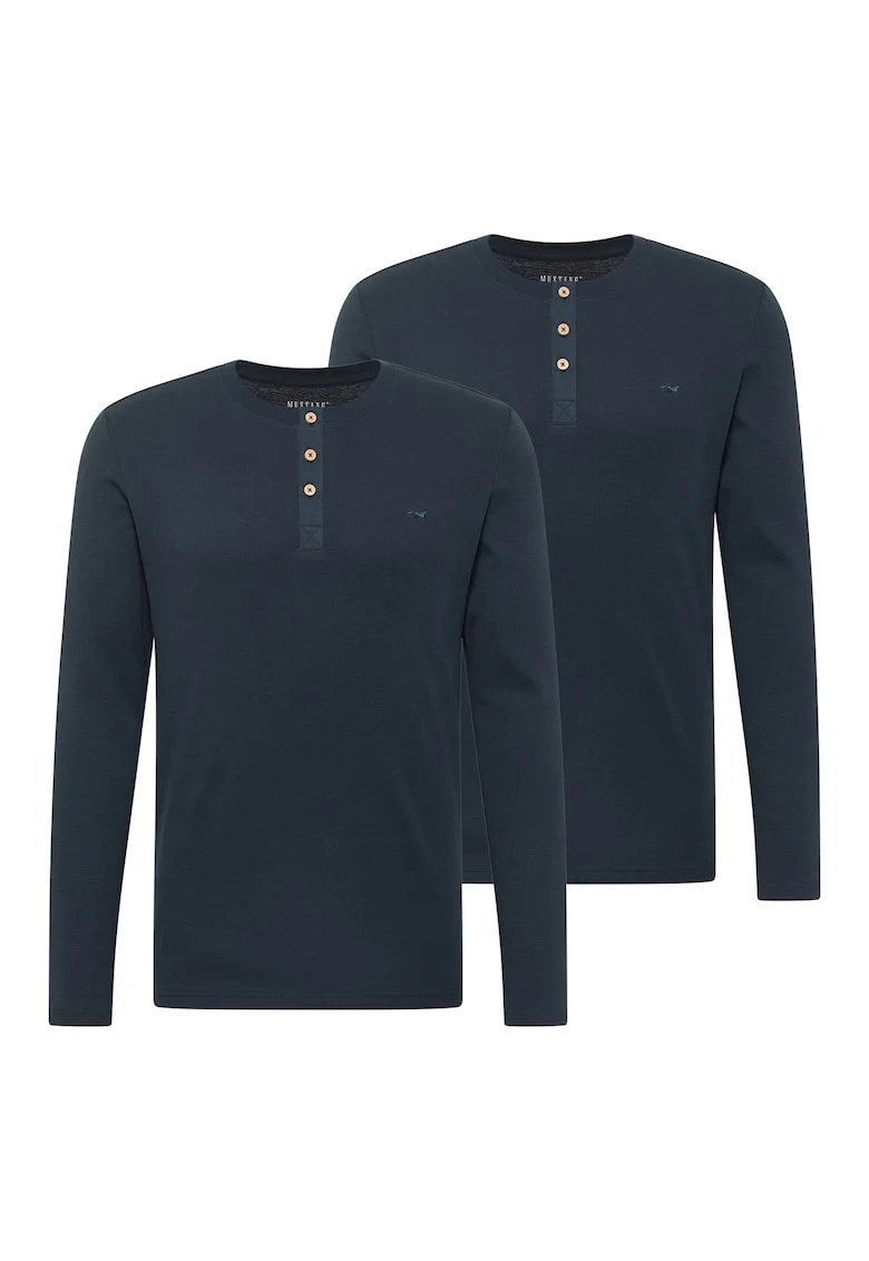 Set de bluze din bumbac organic cu fenta cu nasturi Arminto - 2 Piese, Albastru inchis