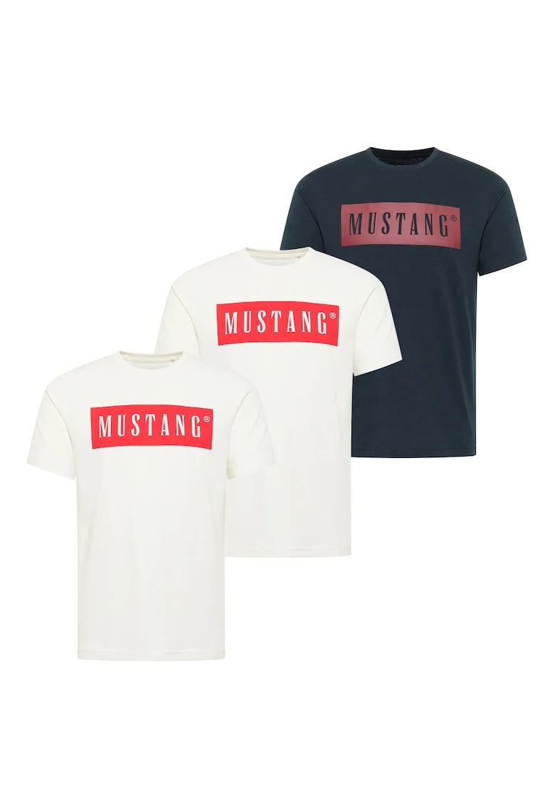 Set de tricouri din bumbac organic cu logo - 3 piese, Alb/Albastru inchis