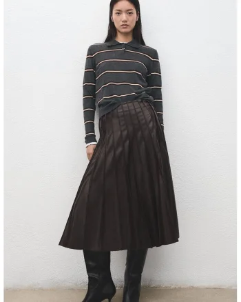 Bluza polo din amestec de lana cu dungi, Alb/Gri inchis