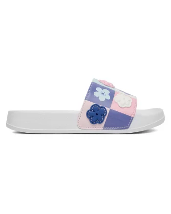 Papuci  fetita, multicolor, material sintetic, cu decoratiuni florale,