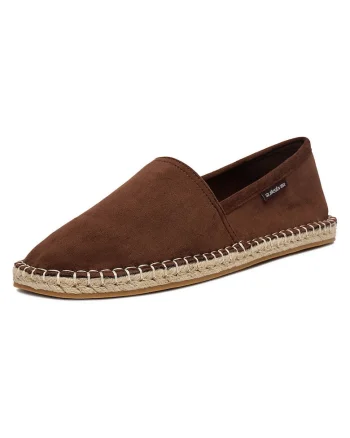 Mocasini pentru barbati  maro, textil, talpa plata, varf rotund,