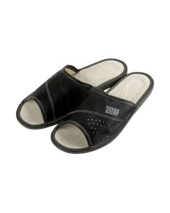Papuci de piele pentru barbati, gri, model N119, Gri