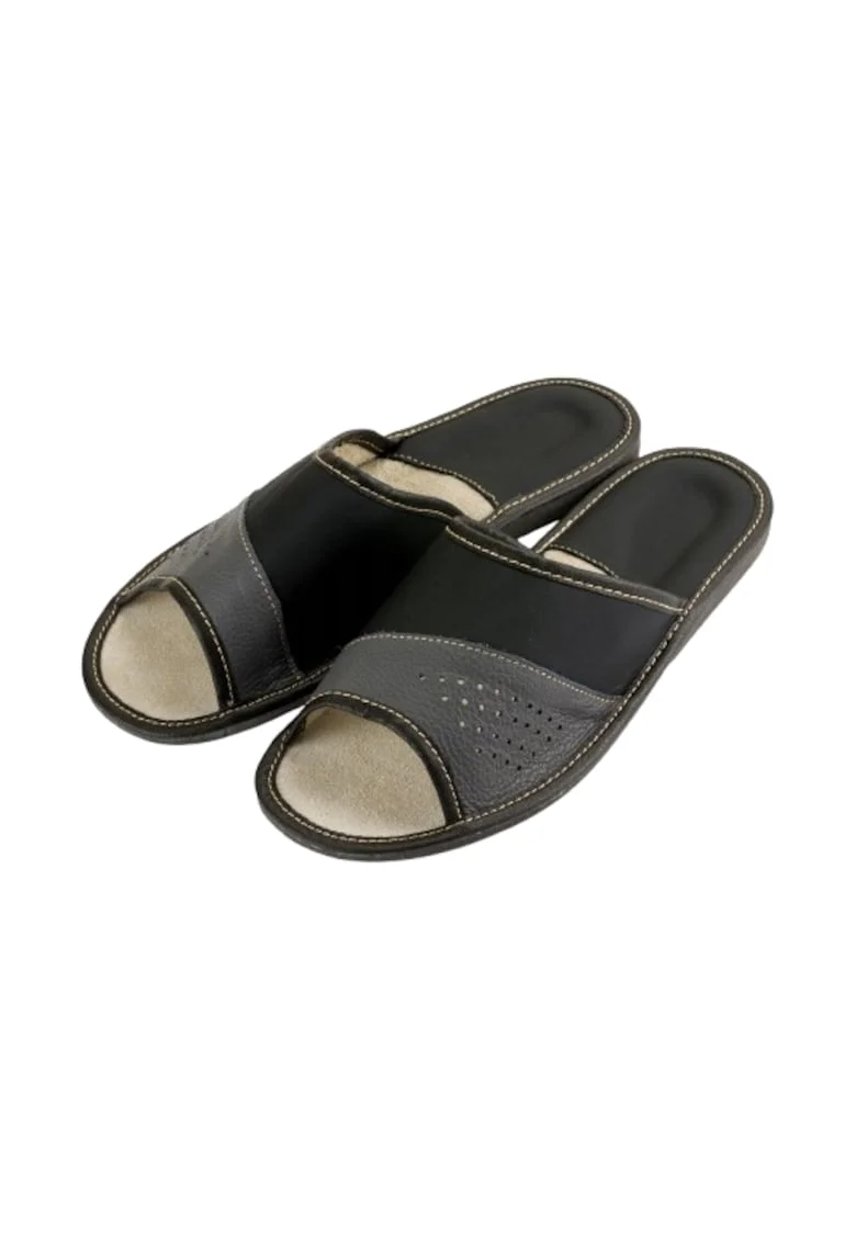 Papuci barbatesti, piele ecologica, negri gri, interior, model N120, Gri