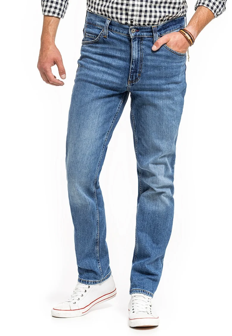 Blugi Barbati,  Tramper Tapered, Slim Fit, Confortabili Si Rezistenti, Material Elastic, Croiala Clasica, Ideali Pentru Munca Si Zilnic, Fermoar, Bumbac, Elastan, Albastru, Albastru