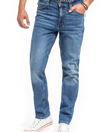 Blugi Barbati,  Tramper Tapered, Slim Fit, Confortabili Si Rezistenti, Material Elastic, Croiala Clasica, Ideali Pentru Munca Si Zilnic, Fermoar, Bumbac, Elastan, Albastru, Albastru