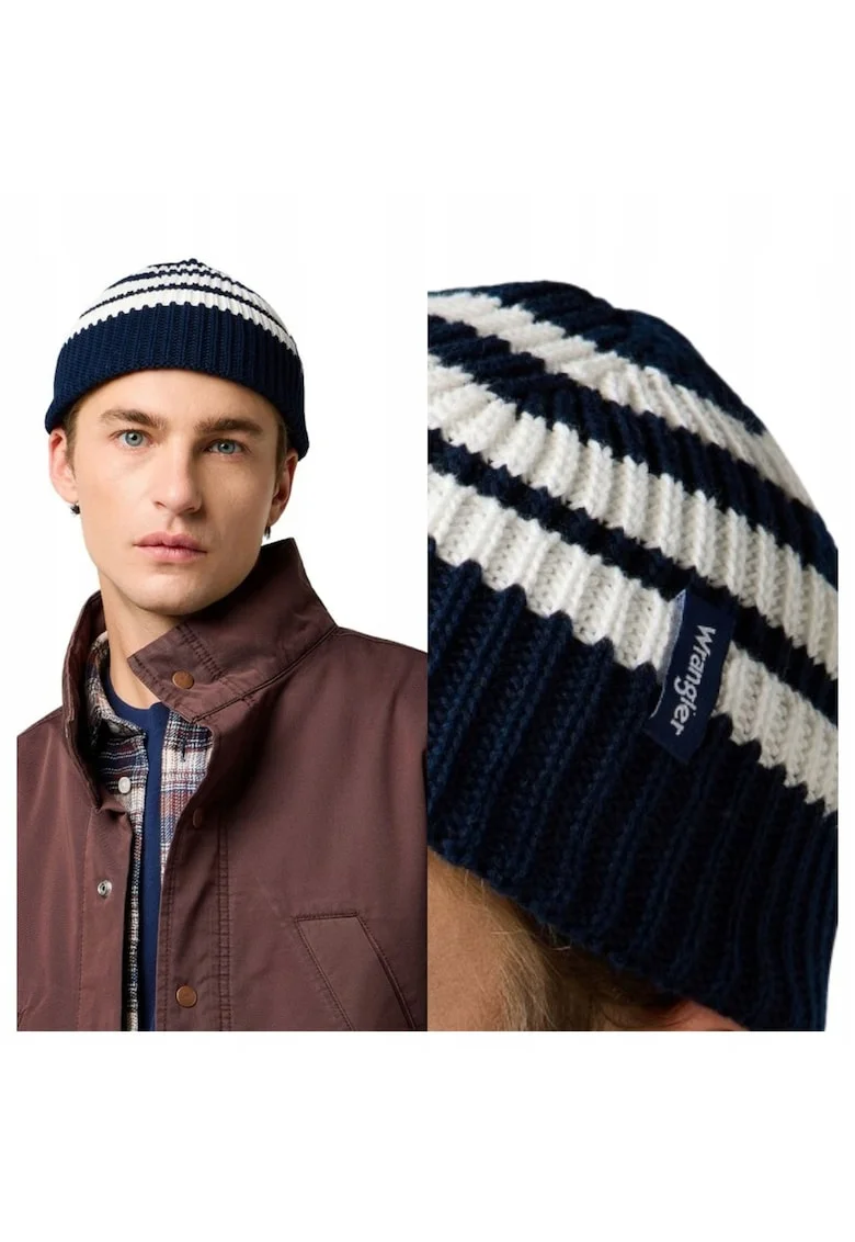 Caciula Barbati,  Marime Universala, Multicolor Bleumarin, Striped Beanie, Material 100% Acril, Tip De Iarna