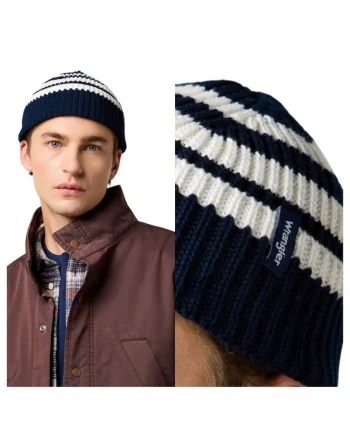 Caciula Barbati,  Marime Universala, Multicolor Bleumarin, Striped Beanie, Material 100% Acril, Tip De Iarna