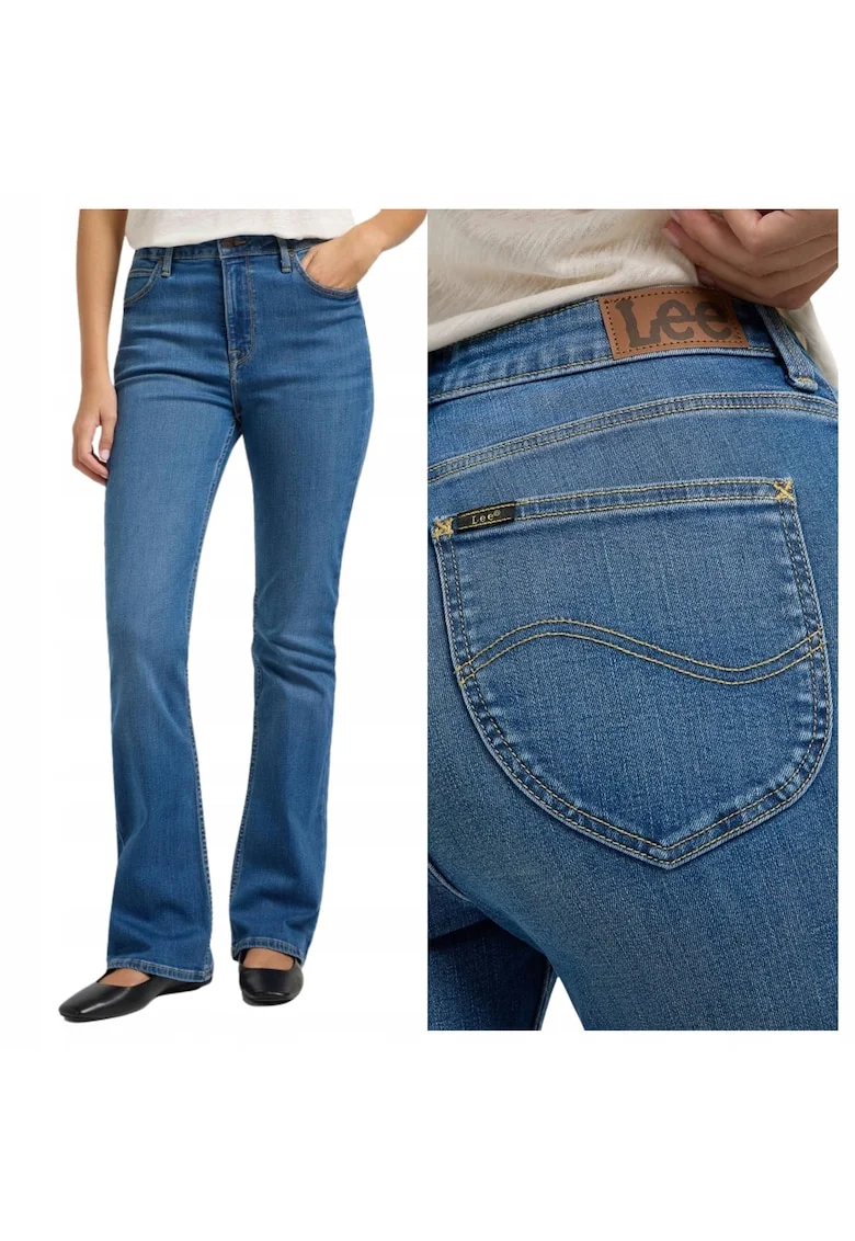 Pantaloni De Blugi,  Marimea 27/29, Albastru, Breese Bootcut, Croiala Slim Fit, Model Conic Ajustat, Talie Inalta, Fermoar