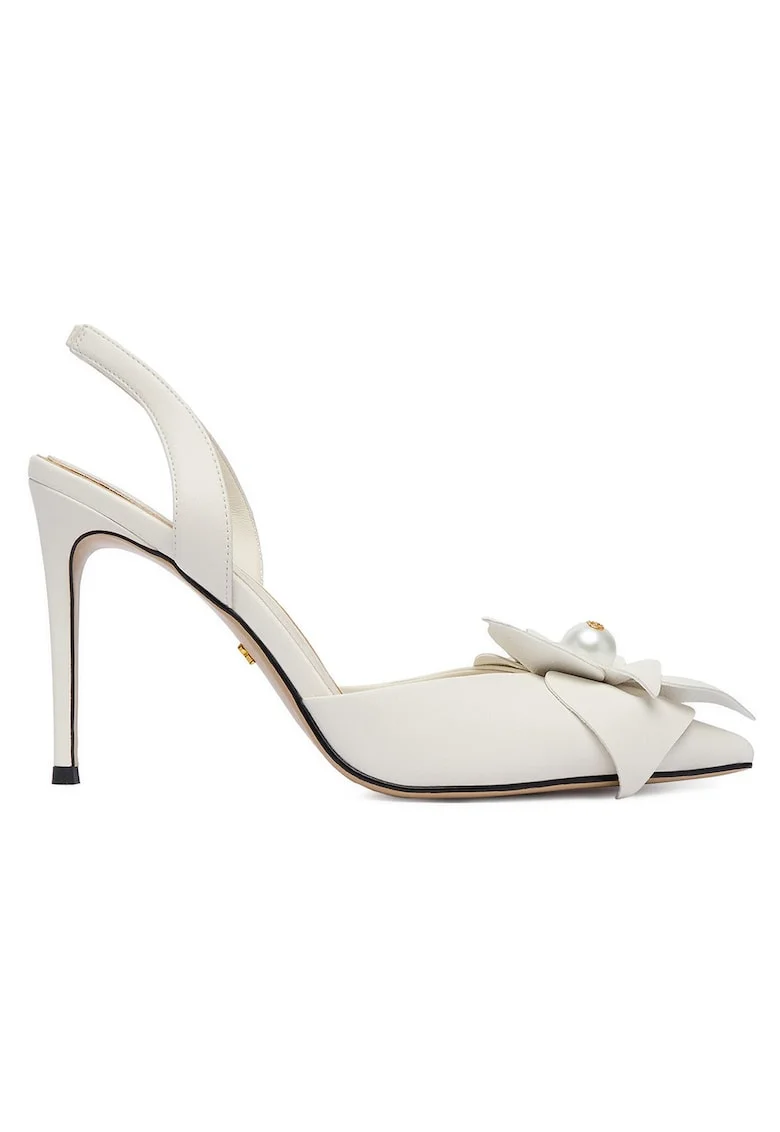 Pantofi dama,  toc ascutit, alb, piele naturala,