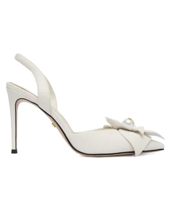 Pantofi dama,  toc ascutit, alb, piele naturala,