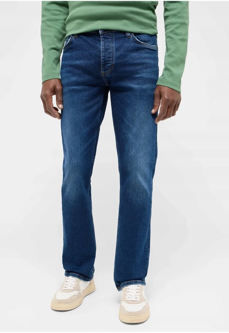 Blugi Barbati,  Michigan, Straight Fit, Talie Medie, Fermoar, Lungi, 5 Buzunare, Bumbac, Elastan, W32-L32 US, Albastru