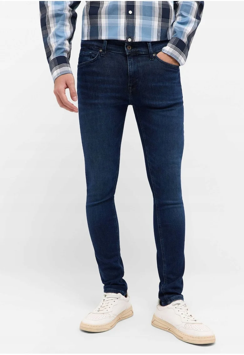 Blugi Barbati,  Atlanta, Skinny Fit, Talie Medie, Fermoar, Lungi, 5 Buzunare, Bumbac, Elastan, W32-L32 US, Albastru