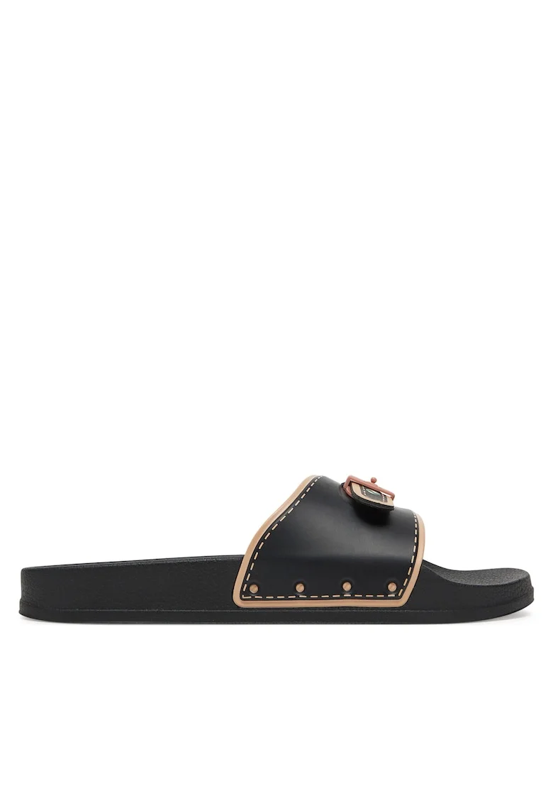 Slapi dama  Black Pescura Moon, piele ecologica, culoare negru