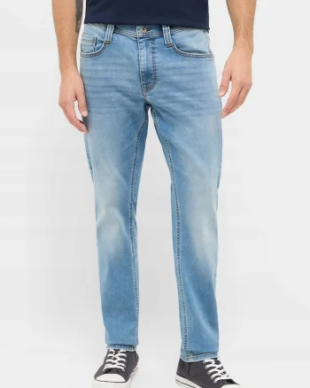 Blugi Barbati,  Oregon Slim K, Slim Fit, Talie Joasa, Fermoar, Lungi, 5 Buzunare, Bumbac, Elastan, W32-L32 US, Albastru