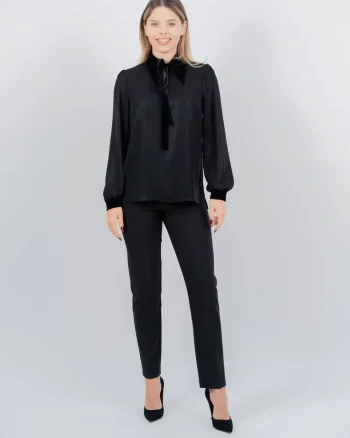 Camasa neagra eleganta cu guler si mansete din catifea