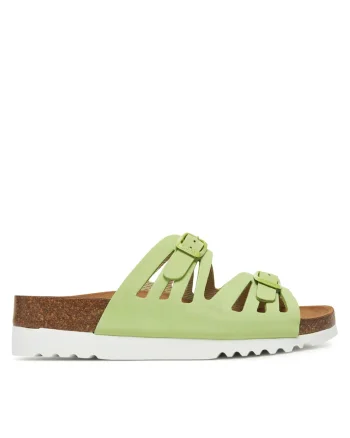 Papuci dama,  model 1046, piele naturala, verde pal