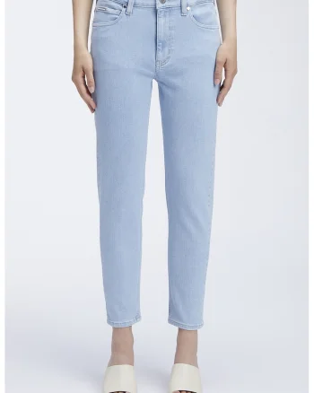 Blugi cu model uni, talie medie si croiala conica, Albastru deschis