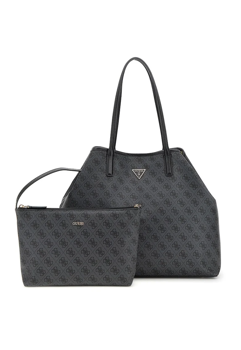 Geanta shopper cu imprimeu logo Erica, Negru