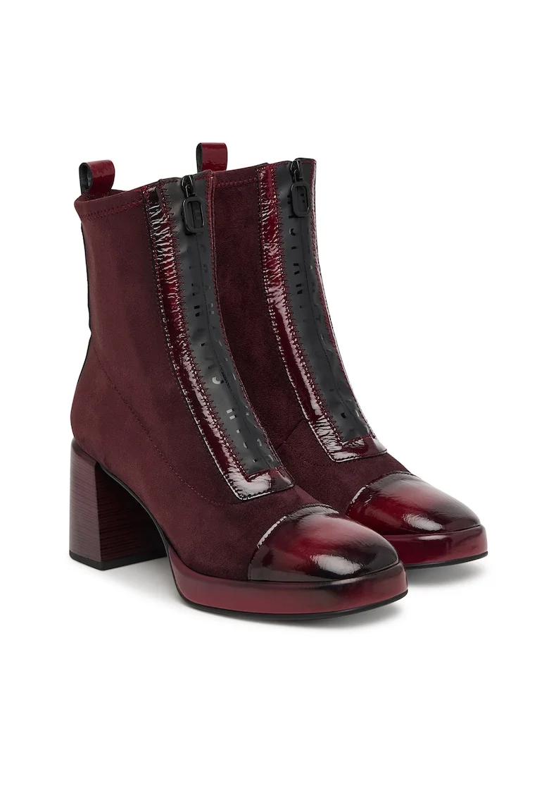 Botine dama,  Rosu inchis, C007, Textil