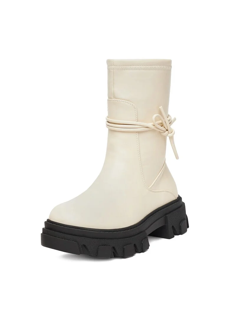 Botine dama 13105,  Textil, Ecru