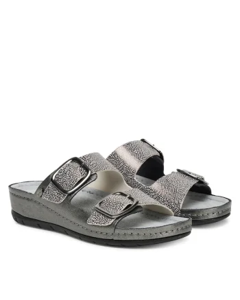 Slapi dama  Pewter 1047, piele ecologica, model Aberdeen, argintiu