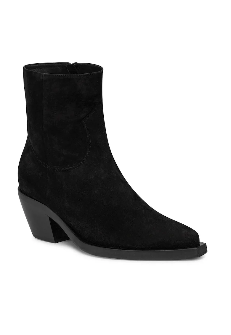 Botine cu toc dama  piele naturala, negru,