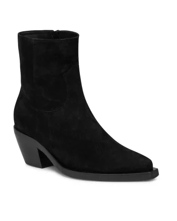 Botine cu toc dama  piele naturala, negru,