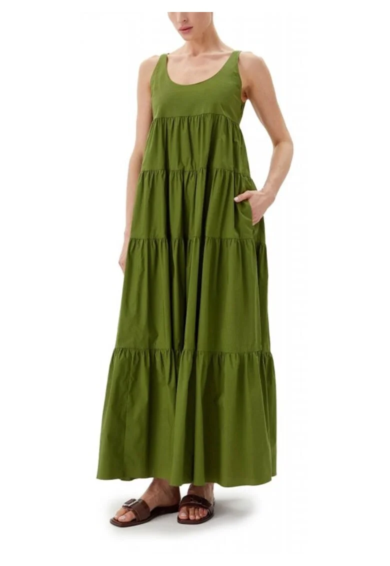 Rochie cu volane dama  bumbac organic/elastan, verde