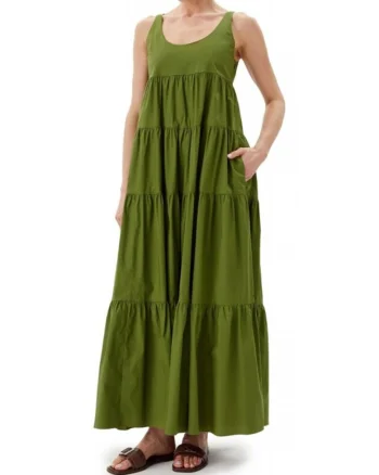 Rochie cu volane dama  bumbac organic/elastan, verde