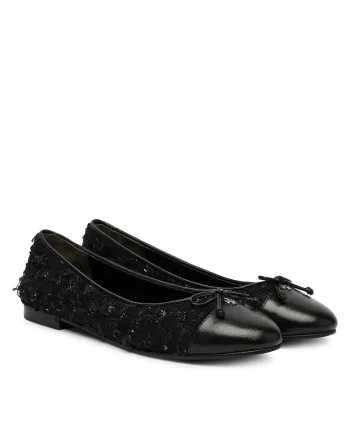 Balerini dama,  textil, negru/bleumarin