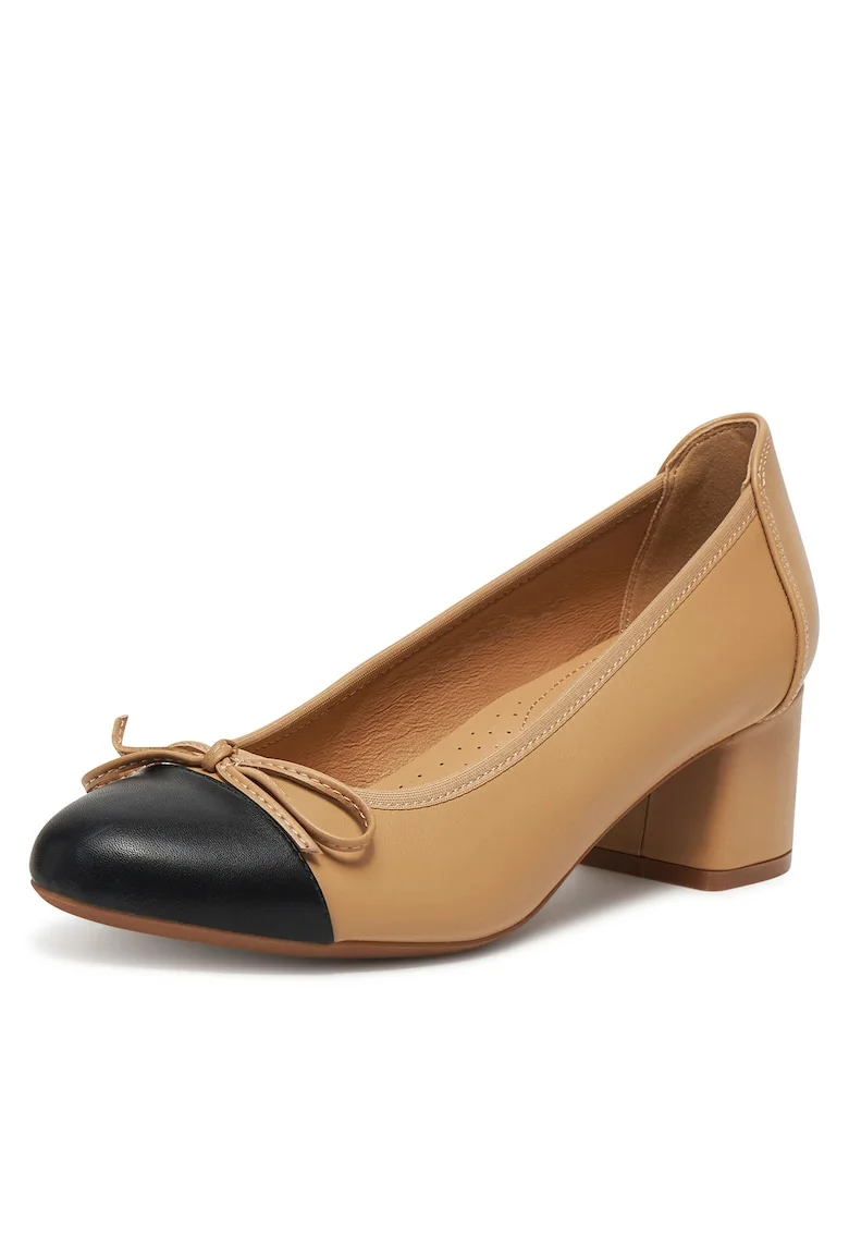 Pantofi dama,  bej, negru, piele naturala