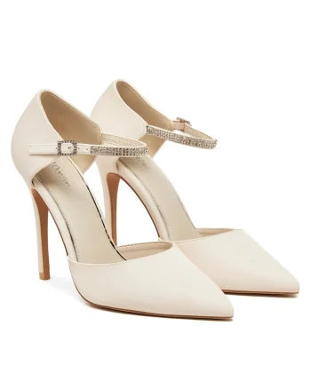 Pantofi dama,  model AJ-97503-3, toc, piele ecologica, crem