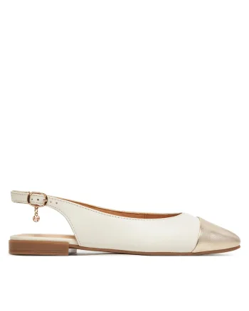 Balerini dama ROMI,  piele naturala, ecru/auriu,