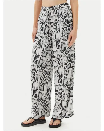 Pantaloni largi pentru dama  stofa, negru/alb
