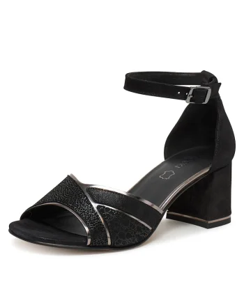 Sandale cu toc dama,  piele naturala, negru