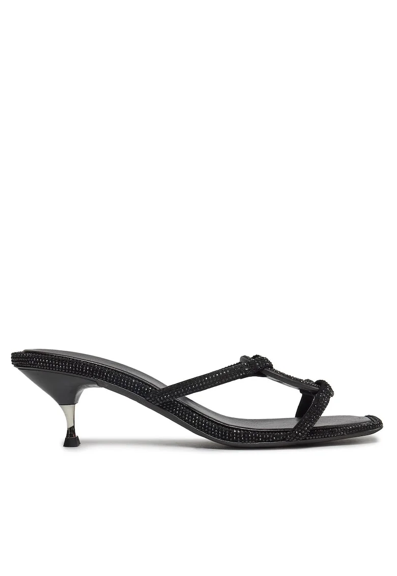 Slapi cu toc dama  piele naturala, negru, model Perfect Black 001