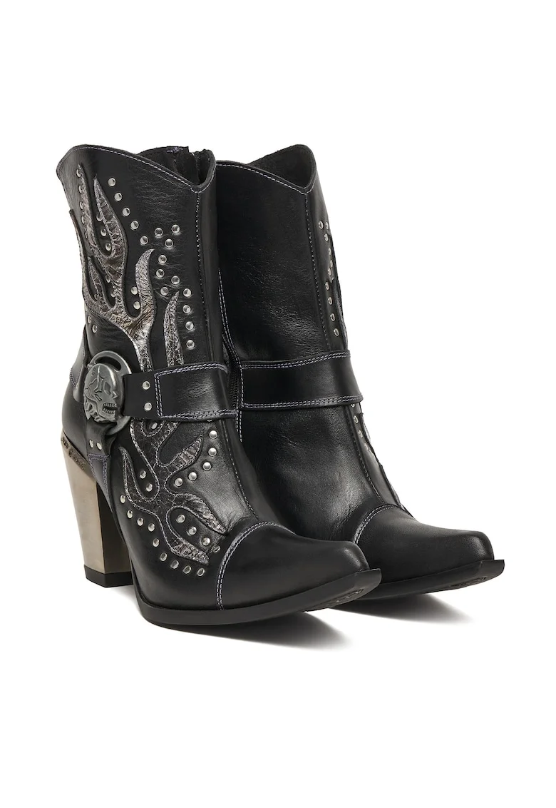 cizme cowboy, piele naturala, negru, Negru