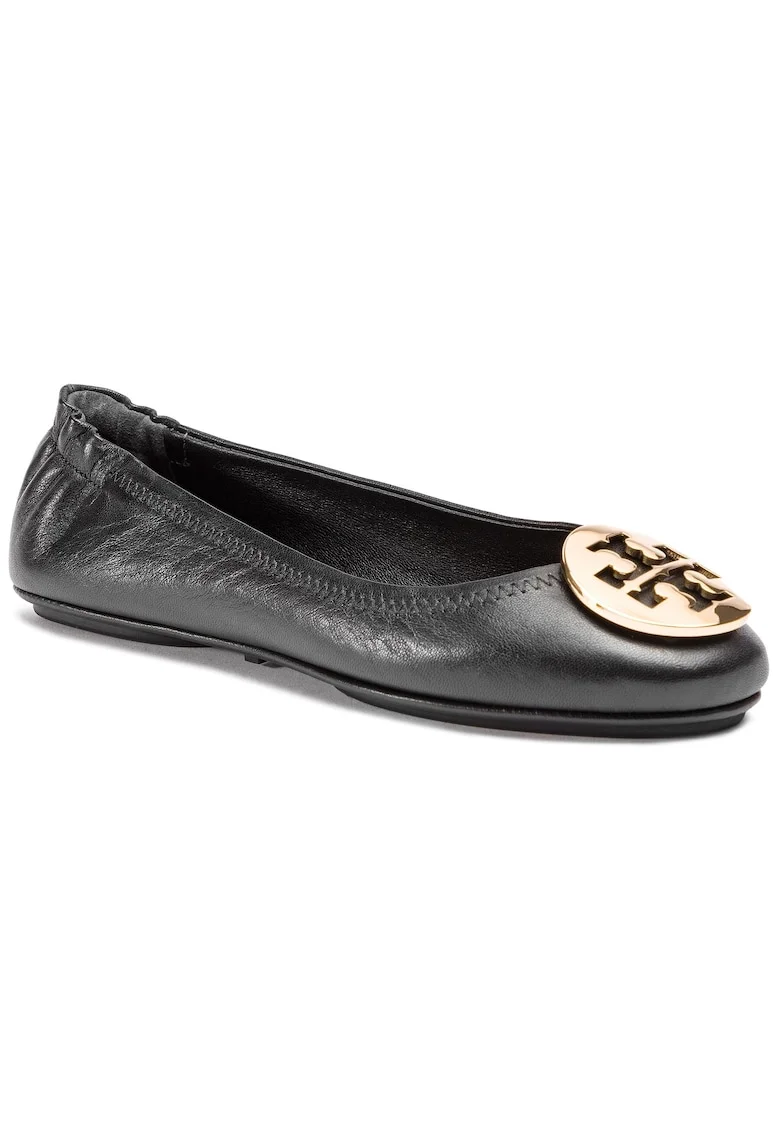 Balerini dama,  piele naturala, negru/auriu,
