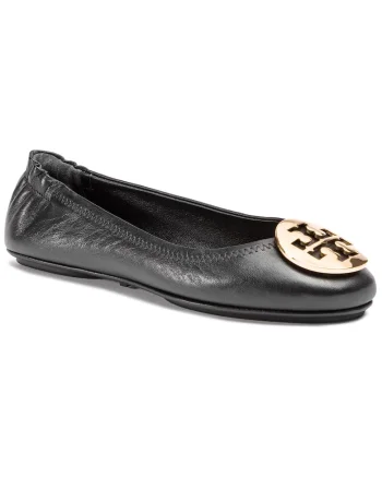 Balerini dama,  piele naturala, negru/auriu,