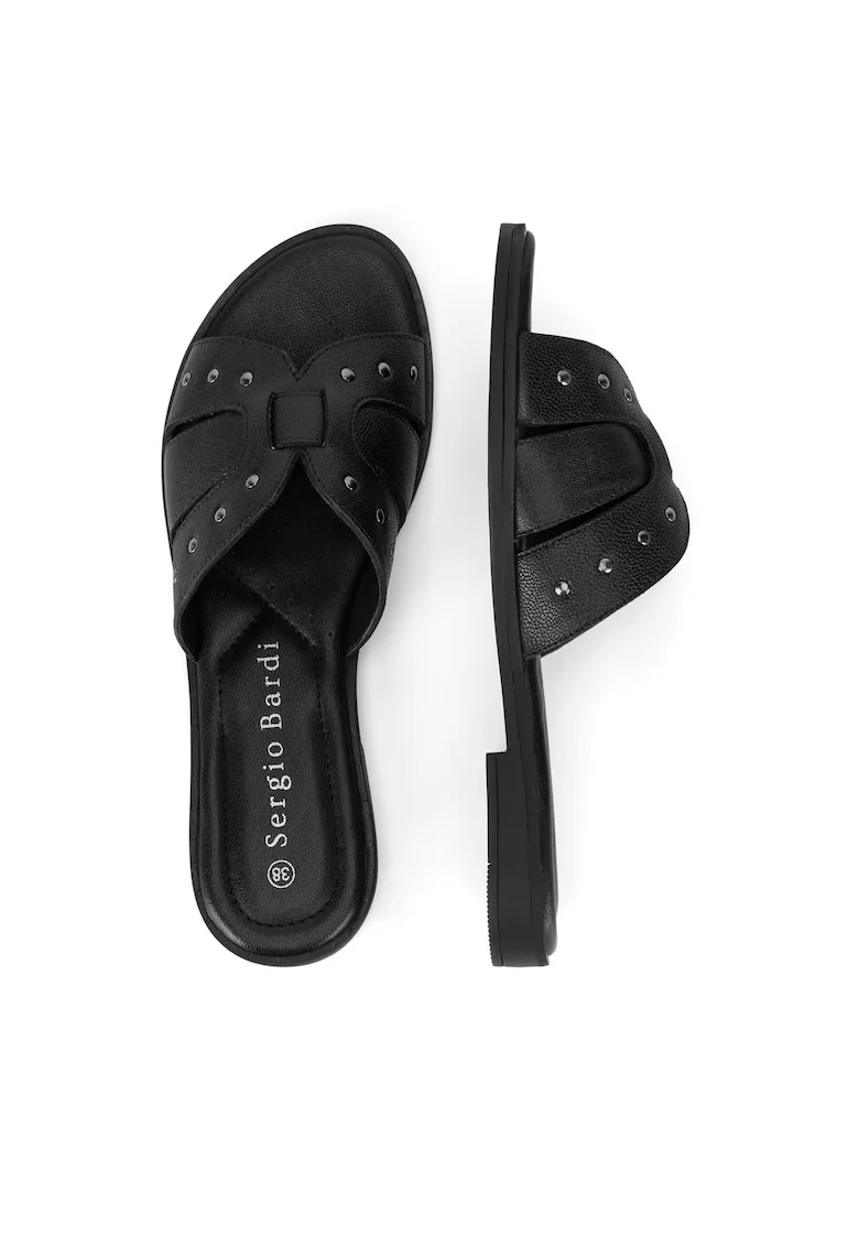 Slapi dama,  piele naturala, negru