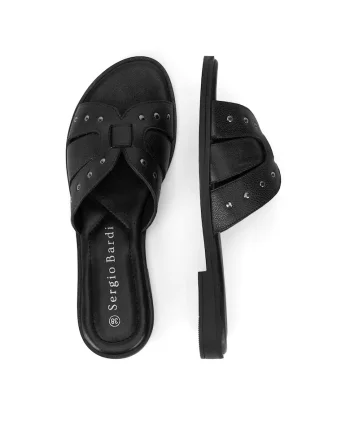 Slapi dama,  piele naturala, negru