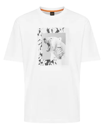 Tricou barbat  alb, bumbac, cu imprimeu urs