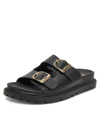 Slapi dama,  piele naturala, negru